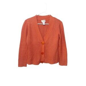 Talbots Sweater Womens medium petite orange Cable Knit cardigan Made In Italy